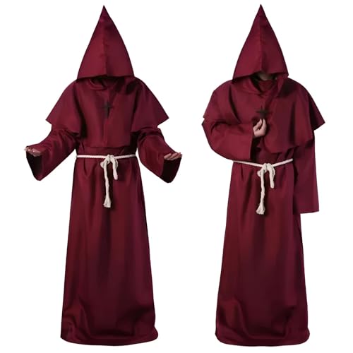 Primal Internet GmbH Halloween Kostüm Mönch Herren, Damen & Kinder ab 14 Jahren | Halloween-Outfit Kirche, Cosplay, Glaube, Relegion (Kastanien-Rot, M) von Primal Internet GmbH