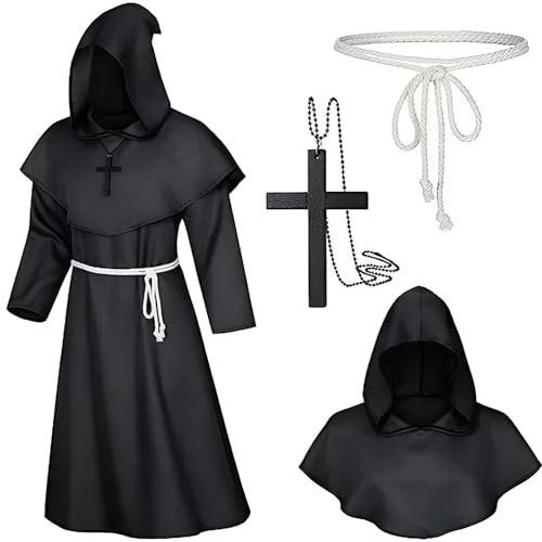 Primal Internet GmbH Halloween Kostüm Mönch Herren, Damen & Kinder ab 14 Jahren | Halloween-Outfit Kirche, Cosplay, Glaube, Relegion (Schwarz, L) von Primal Internet GmbH