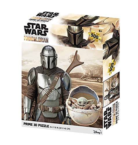 Prime 3D 32629 RD-RS263094 Does not Apply Lentikularpuzzle The Mandalorian Control und Grogu im Kinderwagen 500 Teile, bunt, único von Prime 3D