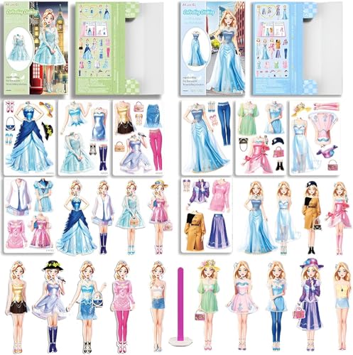 2-PCS Magnetic Dress Up Puppen, Magnetic Princess Dress Up Papierpuppen, Magnetic Dress Up Puppen für Mädchen Alter 4-7 Lernen Erstellt Stellen Sie Sich Set, Kinder von Primepixell