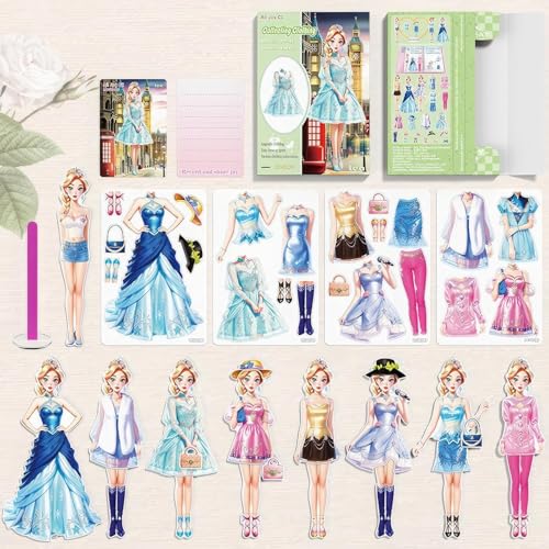 Schöne magnetische Prinzessin Anziehen Papier Puppe,Spielen Reise Playset Spielzeug Magnet Anziehen Spiele Papier Puppen für Mädchen Alter 4-7, Kinder (Lea) von Primepixell