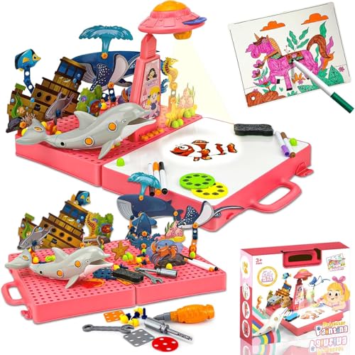 Zeichnung Projektor für Kinder, Koffer Aktivitätstisch LED Projektor,Kinder Smart Projektor Skizze Tisch Puzzle Frühes Lernen Spielzeug für Jungen und Mädchen, Kinder (Rot) von Primepixell