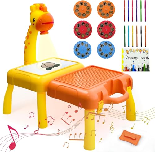 Zeichnung Projektor für Kinder,Multifunktionale Zeichnung Tablet LED Projektor Bunt Erasable,Baustein Tisch und Musik Funktion,Pädagogische frühe Lernskizze Doodle Board für Mädchen (Hirsch) von Primepixell