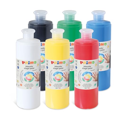 PRIMO – Abwaschbare Temperafarben für Kinder 2 Jahren, 6 Temperafarben für Papier 750 ml, Hochwertige Temperafarben für Kinder zum Bemalen Stoff, Glas, Malerei, Kreative Arbeiten für Kinder und Hobbys von Primo