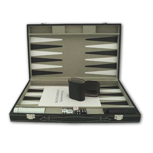 PrimoGames Attaché Koffer Backgammon Spiel - Edles Kunstleder Backgammon-Set mit feinem Filz Innenbezug - 48 x 38 cm groß - inkl. Würfelbechern von PrimoGames