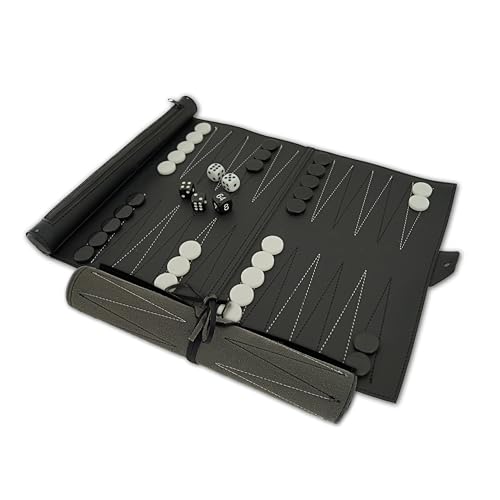 PrimoGames Traveller Roll-up Backgammon Reisespiel - Edles Kunstleder Würfelspiel zum Rollen - Spiel Klassiker Tavla als Roll Brettspiel von PrimoGames