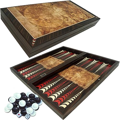 PrimoLiving Deluxe Holz Backgammon Spielset Globe S – 28,5 x 28 cm von PrimoLiving