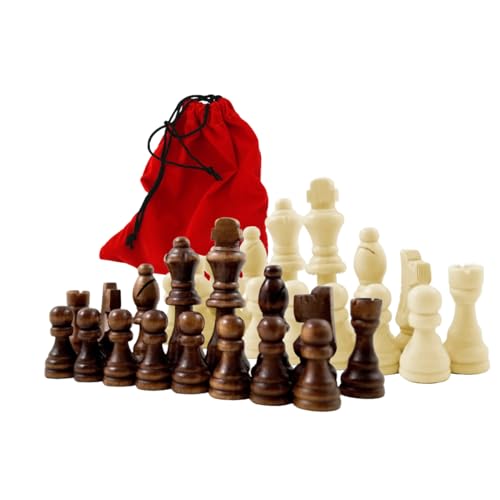 Holz Schachfiguren im Samtbeutel Königshöhe 90 mm - Staunton Design Schach Holzfiguren mit Filzgleiter Samt Beutel Baumwolle rot Gr. XL König 90mm Springer handgeschnitzt von PrimoLiving