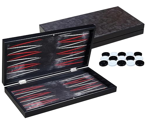 PrimoLiving Deluxe Holz Backgammon Imperial Royal-Black XXL – 48 x 49 cm - Spielfeld und Deckel mit feinem Kunstleder veredelt von PrimoLiving