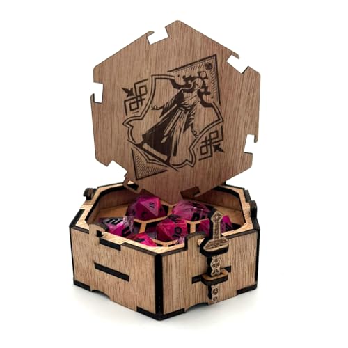 Printable Adventure Dice Box Holzbox für Würfel Dungeons and Dragons RPG-Würfelset Storage Tray Polyhedral Dices Bag Tragbarer Würfelset Behälter (Monk) von Printable Adventure