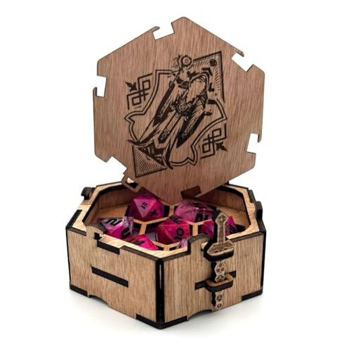 Printable Adventure Dice Box Holzbox für Würfel Dungeons and Dragons RPG-Würfelset Storage Tray Polyhedral Dices Bag Tragbarer Würfelset Behälter (Sorcerer) von Printable Adventure