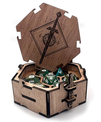 Printable Adventure Dice Box Holzbox für Würfel Dungeons and Dragons RPG-Würfelset Storage Tray Polyhedral Dices Bag Tragbarer Würfelset Behälter (Tree) von Printable Adventure