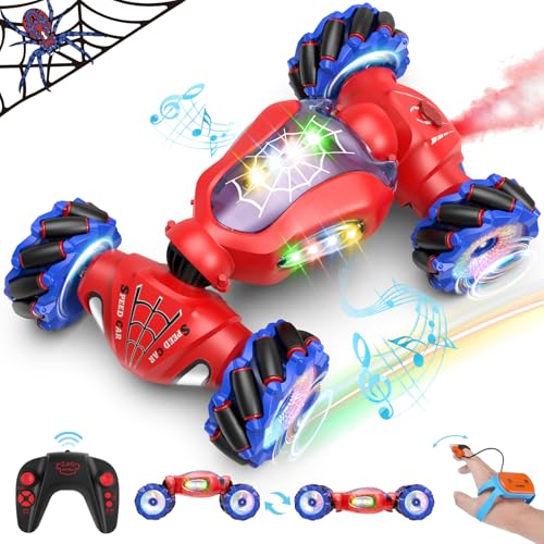 Pristar Ferngesteuertes Auto ab 6-12 Jahre Auto Ferngesteuert mit Handsteuerung Geschenk ab 6 8 10 12 Jähriger Junge Mädchen Kinder Spider Spielzeug 4WD 2,4 GHz RC Auto Stunt Car mit Sprüher LED-Licht von Pristar