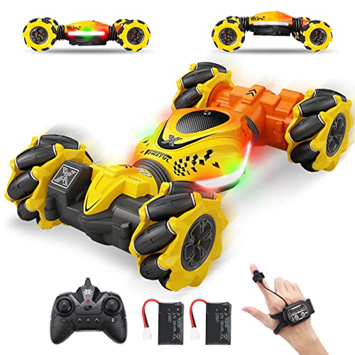 Pristar Ferngesteuertes Auto mit Handsteuerung, 2,4 GHz RC Twist Stunt Car 360° Handgeführtes Stunt-Auto 4WD RC Drift Auto mit Musik und Beleuchtung RC Auto Spielzeug Geschenk für Kinder Junge mädchen von Pristar