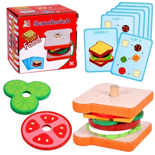 Prmape Kinderküche Zubehör Holz, Sandwich Kinder Stapelspielzeug Holz, Kinderküche Holz Sandwich, Kinder Koch Spielzeug Holz für Jungen Mädchen SpielküChe Rollenspiele von Prmape