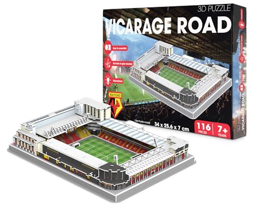 Tiger Merchandising 3D-Puzzle von Vicarage Road – 116 Teile | Home of Watford | Englische FC Fußballgeschenke ab 7 Jahren von Pro-Lion