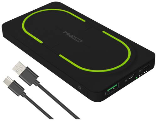 ProUser Wireless Powerbank 10000 mAh Quick Charge 3.0, USB PD 3.0 Li-Ion Schwarz-Grün gleichzeitige von ProUser