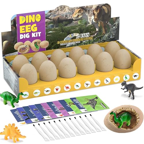 12 StüCke Dinosaurier Egg Toy, Dinosaurier Eier Spielzeug, Dino Eier Dig Kit, Ausgraben Dino Ei Spielzeug, Dino Ei Dino Spielzeug Kindergeburtstag, Ei Dinosaurier Spielzeug Ab 4 5 6 7 8 9 10 Jahre von Probuk