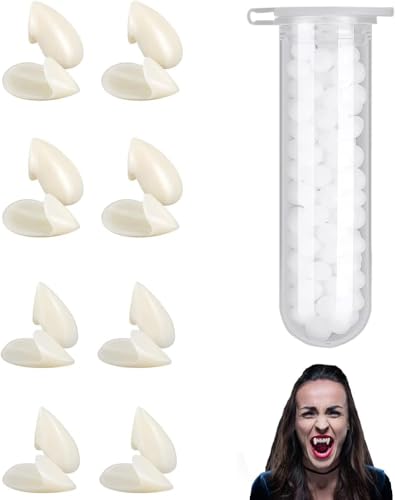 4 Paar Halloween Vampirzähne, 13mm/15mm Vampir Fangs Kit mit 1 Rohr Pellets Klebstoff, Vampir ZäHne Erwachsene Kinder, Vampir Gebiss, Vampir Zähne Kostüm für Party Requisiten Halloween Party ZäHne von Probuk