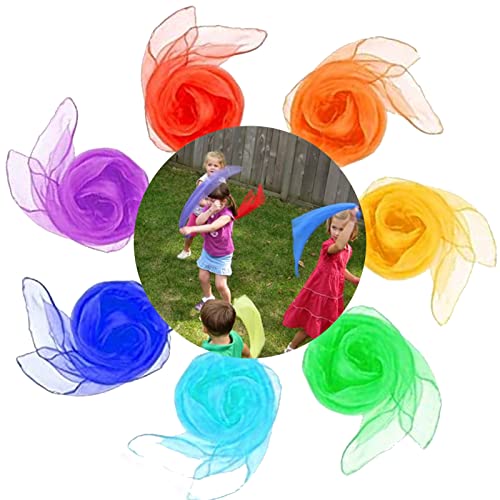 7 Stück Bunte Tücher Baby Probuk Tanz Tücher 45*45cm,Gymnastik Tücher Kinder, Jongliertücher Set,Kindergarten Tücher,Chiffontücher für Kindergarten, Tanzen, Jonglieren, Kindershow, Aktivitäten Zubehör von Probuk