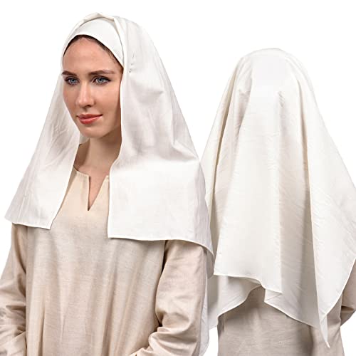 PROCOS Damen Mittelalter Weiß Schleier Renaissance Hut Schal Coif für 14th Cosplay Kostüm (White-A) von Procos