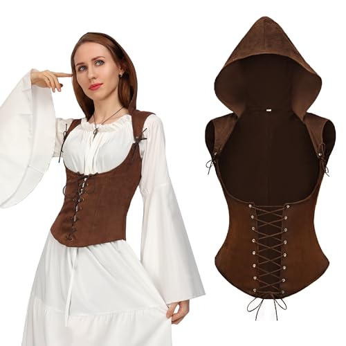 PROCOS Mittelalterliche Korsett-Weste für Damen, Schnürung, ärmellos, Piraten-Gothic-Kostüm, Zubehör, Braun, Medium von Procos