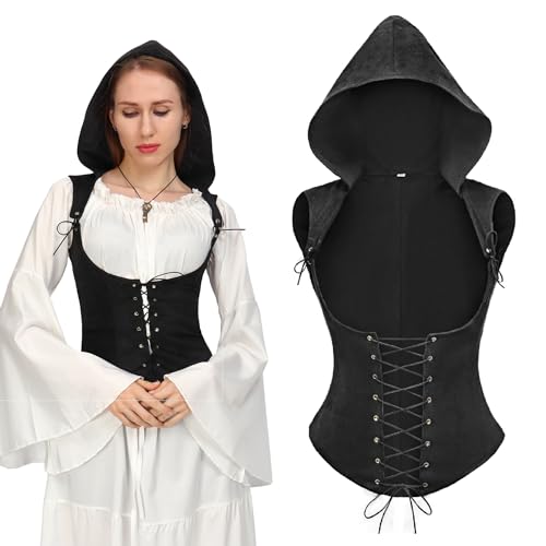 PROCOS Mittelalterliche Korsett-Weste für Damen, Schnürung, ärmellos, Piraten-Gothic-Kostüm, Zubehör, Schwarz, X-Large von Procos