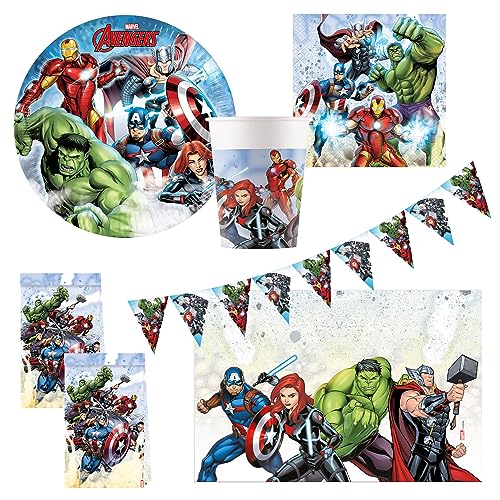 Procos 10215305DY - Party Set Avengers Infinity Stones, 46-teiliges Einweggeschirr für Kindergeburtstag und Mottoparty, Tischdeko von Procos