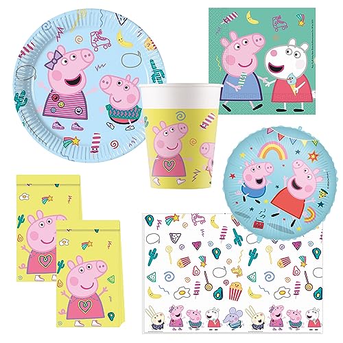 Procos 10215314DY - Party Set Peppa Pig, 46-teiliges Einweggeschirr für Kindergeburtstag und Mottoparty, Tischdeko, unbekannt von Procos