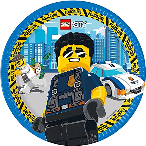Procos 93456 - Party-Teller Lego City, Größe 23 cm, 8 Stück, Einwegteller aus Papier, Kindergeburtstag, Party-Geschirr, FSC® Mix von Procos