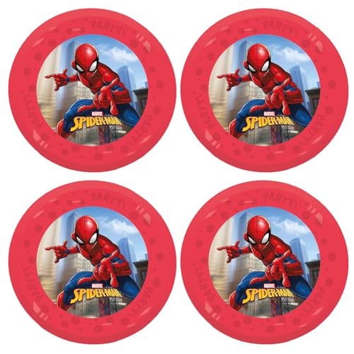 Procos - Teller Spiderman aus Kunststoff, 4 Stück, wiederverwendbar, Partygeschirr für Geburtstag oder Mottoparty, Superheld von Procos