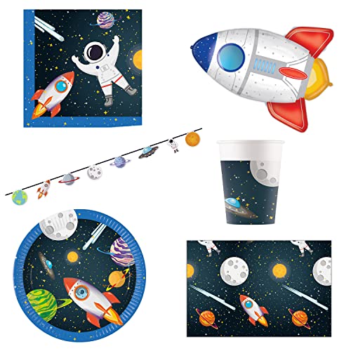 Procos DY 10273857 - Rocket Space Party Set Large, Teller, Servietten, Becher, Banner, Tischdecke, Folienballon, Tischdeko, Geburtstagdekoration von Procos