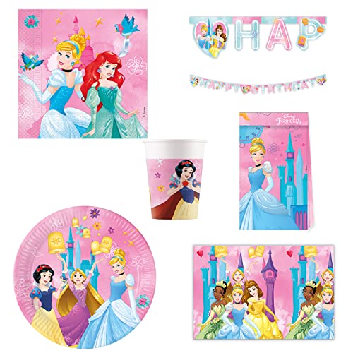 Procos DY10273862 - Princess Live your Story Party Set Large, Teller, Servietten, Becher, Tischdecke, Tüten, Banner, Tischdeko, Geburtstagsdekoration von Procos