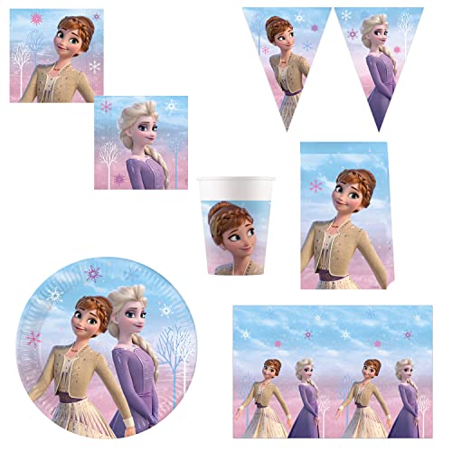 Procos DY10273863 - Frozen II Wind Spirit Party Set Large, Teller, Servietten, Becher, Tischdecke, Tüten, Banner, Tischdeko, Geburtstagsdekoration von Procos