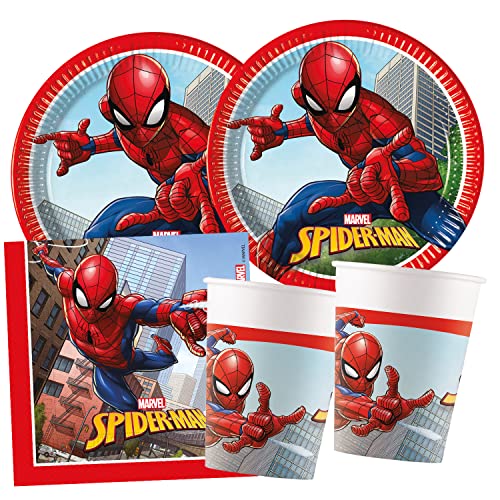 Procos - Partyset S Spider Man Crime Fighter, 52-teiliges Set, 16 Teller, 16 Becher, 20 Servietten, Einweggeschirr, Partygeschirr, Tischdekoration von Procos