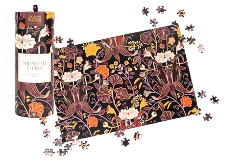 PROFESSOR PUZZLE Midnight Flora Floral mit Details, 1000 Teile in Einer schönen zylindrischen Box mit goldenen Reflexen, Maße des Puzzles 49 x 73 cm, PP12471 von Professor PUZZLE