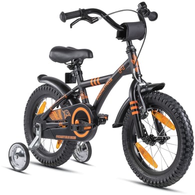 PROMETHEUS BICYCLES® Kinderfahrrad 14 mit Stützräder, schwarz matt-orange von Prometheus Bicycles