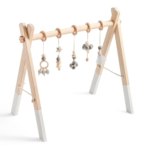 Promise Babe Spielbogen Baby Holz für Babies Baby Gym Holz Spielbogen Wickeltisch Baby Activity Spielebogen Babies Holz Grau Baumwolle Design Baby Holz von Promise Babe