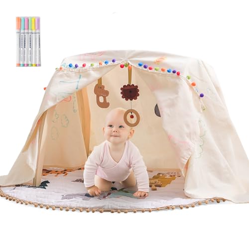 Promise Babe Spielbogen Baby Holz für Babies Spieldecke Baby Mit Bogen Play Mat for Babies Spielbogen Babies Holz Baby Gym Animal Pendant Tent Set von Promise Babe