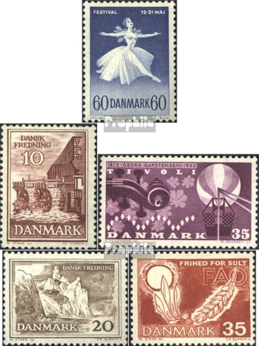 Prophila Collection Dänemark 403y,404y,407y,408y,409y (kompl.Ausg.) floureszierendes Papier postfrisch ** MNH 1962 Ballett, Denkmalschutz, FAO u.a. (Briefmarken für Sammler) Musik/Tanz von Prophila Collection