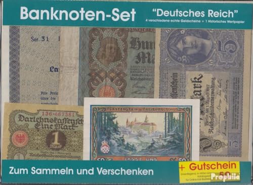 Prophila Collection Geldschein Deutsches Reich 4 verschiedene Geldscheine + 1 Historisches Wertpapier (Banknoten für Sammler - kein Zahlungsmittel) von Prophila Collection