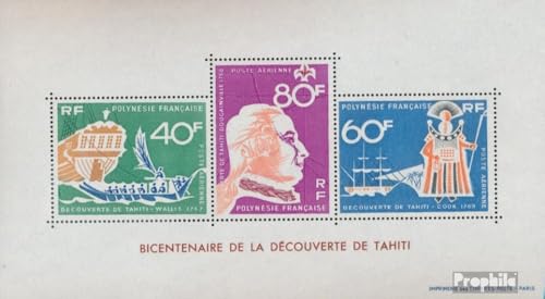 Prophila Collection Französisch Polynesien Block1 (kompl.Ausg.) postfrisch ** MNH 1968 Entdeckung Tahitis (Briefmarken für Sammler) Seefahrt/Schiffe von Prophila Collection