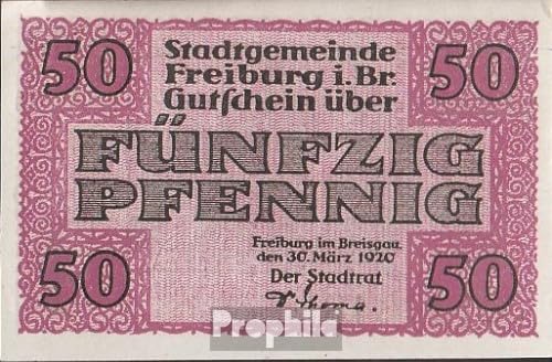 Prophila Collection Geldschein Freiburg im Breisgau Notgeld: Notgeldschein der Stadt Freiburg im Breisgau bankfrisch 1920 50 Pfenning Freiburg i. Br. (Banknoten für Sammler - kein Zahlungsmittel) von Prophila Collection