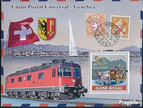 Prophila Collection Guinea-Bissau Block 662 (kompl. Ausgabe) postfrisch ** MNH 2008 Fahreuge der Schweizer Post (Briefmarken für Sammler) Eisenbahn/Seilbahn von Prophila Collection