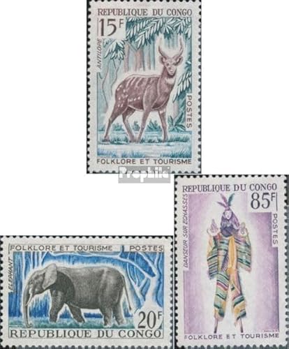 Prophila Collection Kongo (Brazzaville) 64-66 (kompl.Ausg.) postfrisch ** MNH 1965 Volkskunde und Fremdenverkehr (Briefmarken für Sammler) Sonstige Säugetiere (Affen/Dinos/Elephanten …) von Prophila Collection