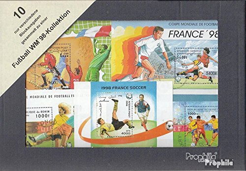 Prophila Collection Motive 10 Verschiedene Fußball Blöcke zur WM 1998 in Frankreich (Briefmarken für Sammler) Fußball von Prophila Collection