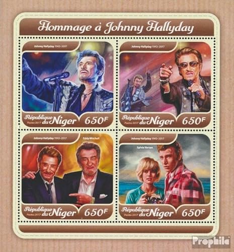 Prophila Collection Niger 5468-5471 Kleinbogen (kompl. Ausg.) postfrisch ** MNH 2017 Johnny Hallyday (Briefmarken für Sammler) Musik/Tanz von Prophila Collection