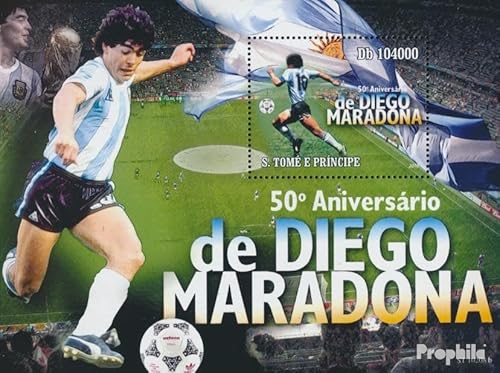 Prophila Collection Sao Tome e Principe Block 758 (kompl. Ausgabe) postfrisch ** MNH 2010 Diego Maradona (Briefmarken für Sammler) Fußball von Prophila Collection