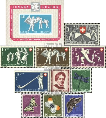 Prophila Collection Schweiz 555-565 (kompl.Ausg.) Jahrgang 1951 komplett gestempelt 1951 LUNABA, Schmetterlinge, Pro Patria (Briefmarken für Sammler) von Prophila Collection