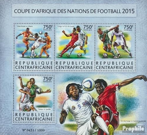 Prophila Collection Zentralafrikanische Republik 5625-5628 Kleinbogen (kompl. Ausgabe) postfrisch ** MNH 2015 Afrika-Cup 2015 (Briefmarken für Sammler) Fußball von Prophila Collection